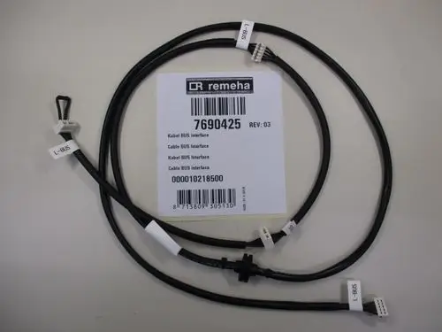 Kabel mit mehreren Anschlüssen und Etiketten, gekennzeichnet mit „L-BUS“ und „S-BUS“. Gerechnet unter der Marke Remeha, für BUS-Schnittstellenanwendungen.